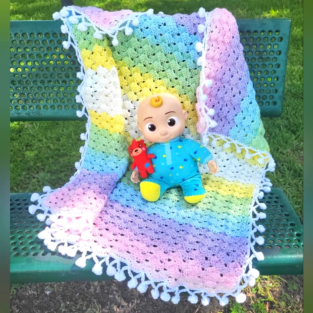 One of a kind handmade crochet rainbow baby blanket